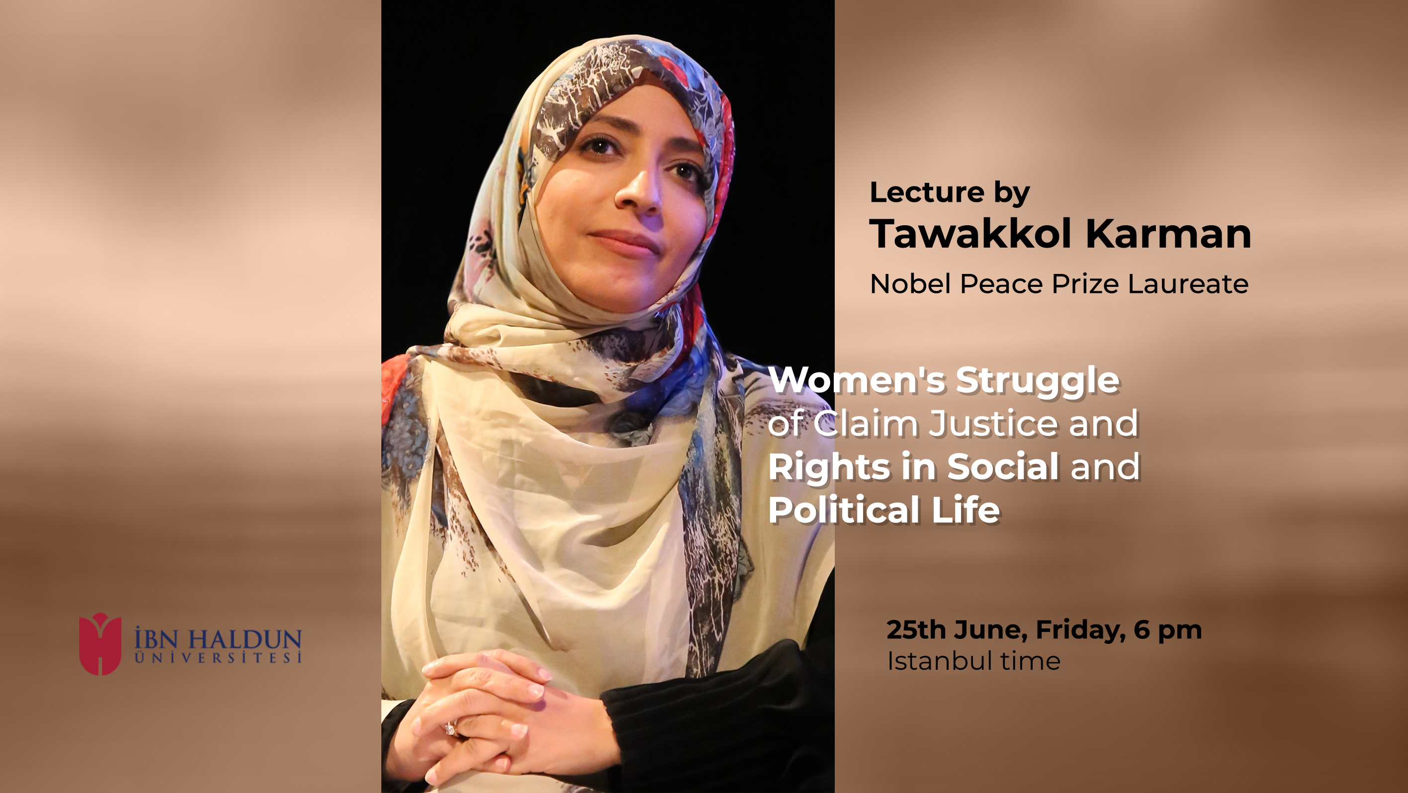 Mrs. Tawakkol Karman delivers a lecture on “women's struggle” at Ibn Khaldun University